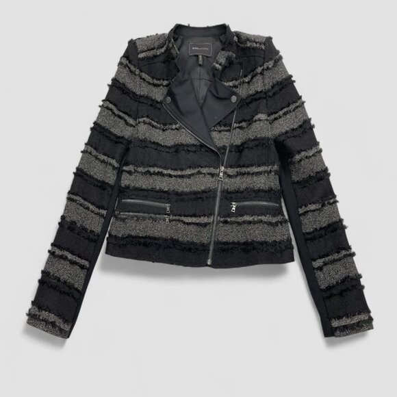 BCBGmaxazria Jaison Fringe Moto Motorcycle Style Black Gray Jacket Women's M - Picture 10 of 10